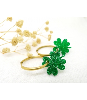 Boucles d'oreilles Lucky vert pailleté - Bijoux porte bonheur - Les Bijoux