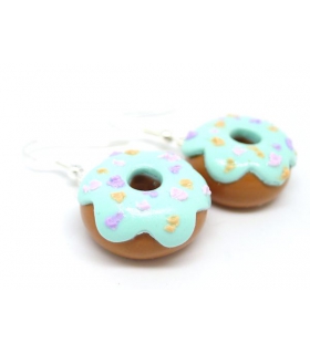 Boucles d'oreilles donuts mint - Bijoux créateur gourmands