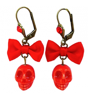 Boucles d'oreilles tete de mort rouges - Bijoux Créateur tendance