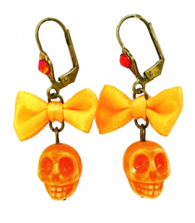 Boucles d'oreilles tete de mort orange - Bijoux Créateur tendance