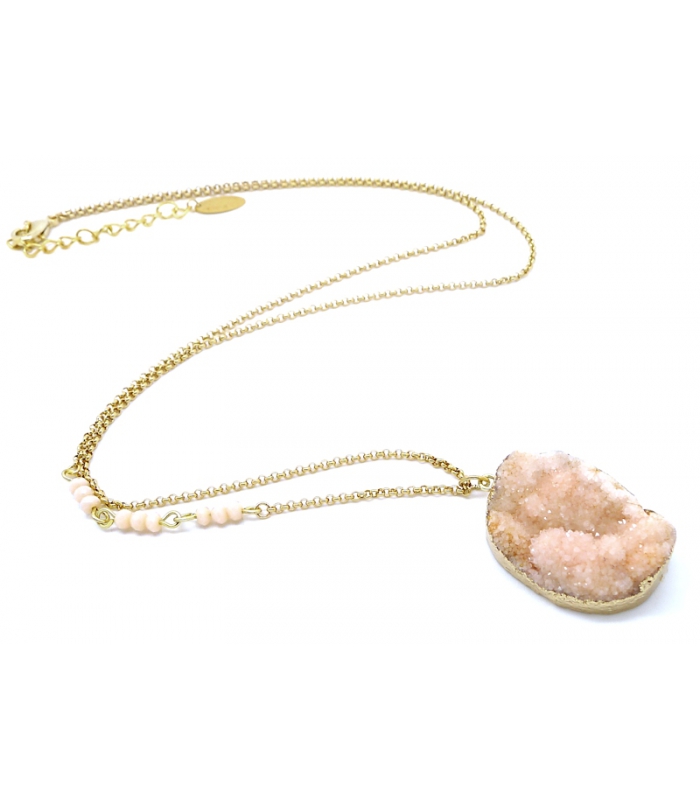 Sautoir Druzy rose poudré - Bijoux Bohème - Les Bijoux Acidules