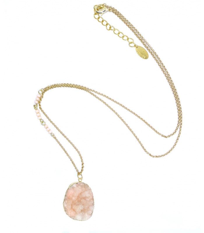 Sautoir Druzy rose poudré - Bijoux Bohème - Les Bijoux Acidules