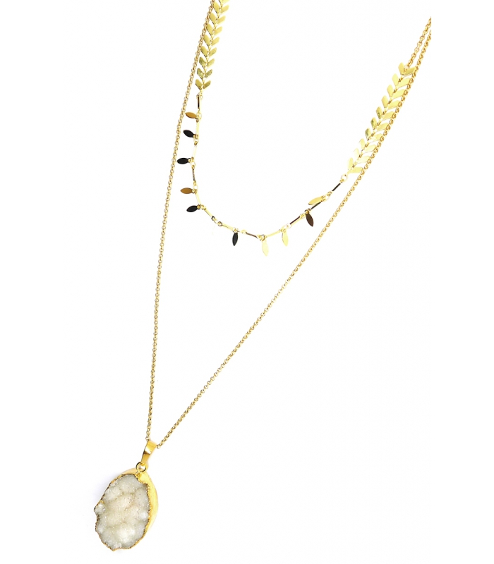 Sautoir Druzy blanc et or - Bijoux Bohème - Les Bijoux Acidules