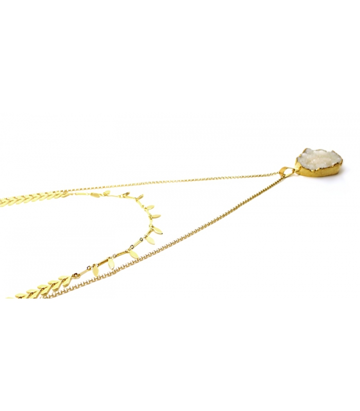 Sautoir Druzy blanc et or - Bijoux Bohème - Les Bijoux Acidules