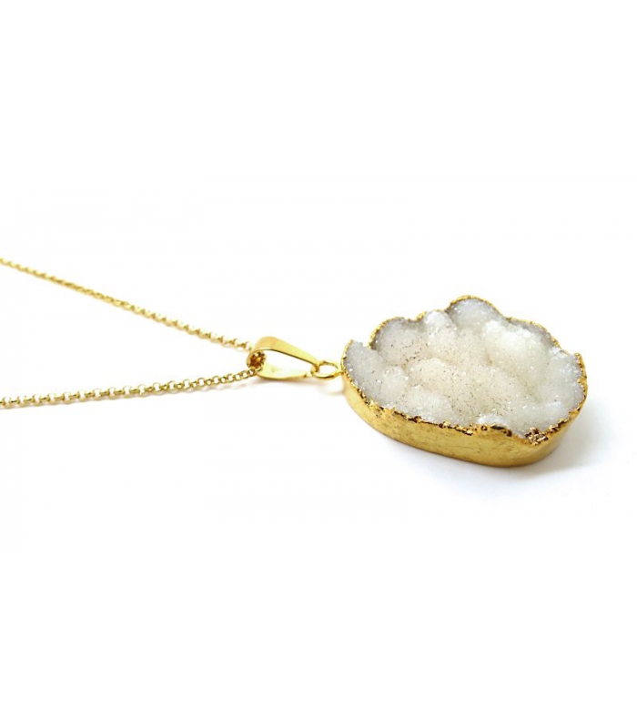 Sautoir Druzy blanc et or - Bijoux Bohème - Les Bijoux Acidules
