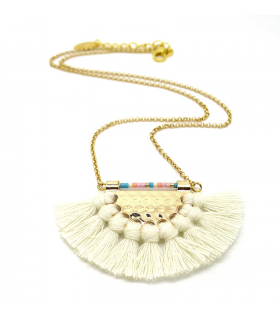 Collier Pompon Crème - Bijoux Bohème - Les Bijoux Acidules Collier Pompon Crème - Bijoux Bohème - Les Bijoux Acidules