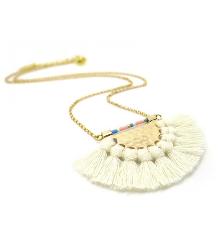 Collier Pompon Crème - Bijoux Bohème - Les Bijoux Acidules