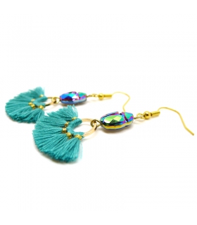 Boucles d'oreilles Scarabée cristal et pompon - Bijoux Ethnique - Les Bijoux Acidules