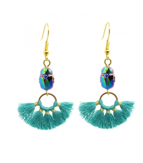 Boucles d'oreilles Scarabée cristal et pompon - Bijoux Bohème - Les Bijoux Acidules
