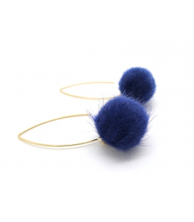 Boucles d'oreilles Pompon Bleu Nuit en gold filled et fausse fourrure - Boucles d'oreilles Pompon Bleu Nuit en gold filled et fausse fourrure -
