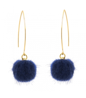Boucles d'oreilles Pompon Bleu Nuit en gold filled et fausse fourrure - Boucles d'oreilles Pompon Bleu Nuit en gold filled et fausse fourrure -